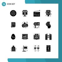 pacote de interface do usuário de 16 glifos sólidos básicos de dispositivos de sinal de conquista oferecem elementos de design de vetores editáveis para compras
