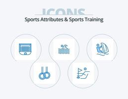 atributos esportivos e design de ícone azul do pacote de 5 ícones de treinamento esportivo. surf. agua. trave. natação. esporte vetor