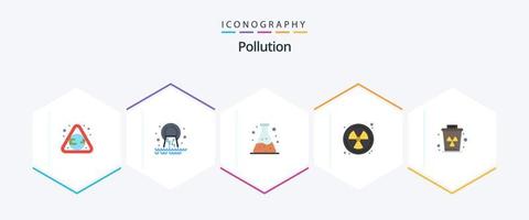 poluição 25 pacote de ícones planos, incluindo poluição. ambiente. desperdício. desperdício. nuclear vetor