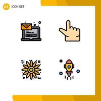 pacote de interface do usuário de 4 cores planas básicas de linhas preenchidas de mensagem de ação de graças do computador zoom foguete editável elementos de design vetorial vetor