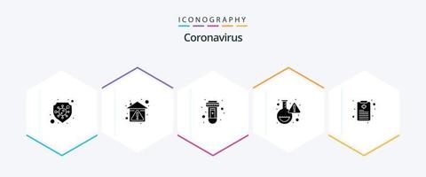 pacote de ícones de 25 glifos de coronavírus, incluindo prontuário do paciente. vírus. sangue. pesquisa. frasco vetor