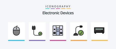 linha de dispositivos cheia de 5 ícones incluindo hardware. cordão. computadores. conectado. microfone. design de ícones criativos vetor