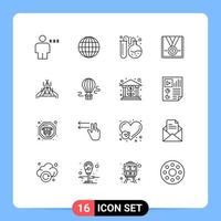 conjunto de 16 sinais de símbolos de ícones de interface do usuário modernos para elementos de design de vetores editáveis do prêmio de estrela do laboratório vencedor do acampamento