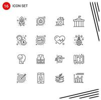 grupo de 16 contornos de sinais e símbolos para colunas gregas casa cidadela cabana elementos de design de vetores editáveis
