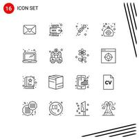 conjunto de pictogramas de 16 contornos simples de brochura de computador portátil presente elementos de design de vetores editáveis de amor