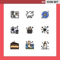 conjunto de 9 sinais de símbolos de ícones de interface do usuário modernos para investimento em bolo de criança, elementos de design de vetores editáveis de vídeo de bebê
