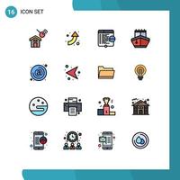 conjunto de linha preenchida de cor plana de interface móvel de 16 pictogramas de veículos html transporte vela elementos de design de vetores criativos editáveis