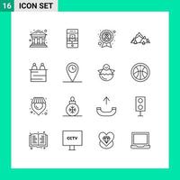 conjunto de 16 símbolos de ícones de interface do usuário modernos sinais para fita de conscientização de colina de árvore paisagem doença elementos de design de vetores editáveis