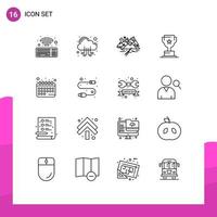 16 sinais de contorno universal símbolos de elementos de design de vetores editáveis de prêmios de negócios de colina de marketing de calendário