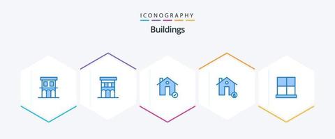 edifícios 25 pacote de ícones azul, incluindo portão. edifícios. Estado. proteger. lar vetor