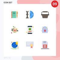 pacote de cores planas de 9 símbolos universais de elementos de design de vetores editáveis de varejo de maçã artificial digital