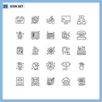 conjunto de pictogramas de 25 linhas simples de elementos de design vetoriais editáveis da tela do barco wifi do relógio vetor