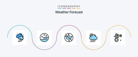 linha do tempo preenchida com 5 ícones planos, incluindo . clima. clima. termômetro. Sol vetor