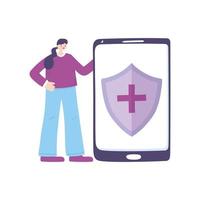 telemedicina, paciente mulher smartphone tratamento médico e serviços de saúde online vetor