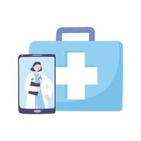 telemedicina, medicamentos de prescrição médica em smartphone, tratamento médico e serviços de saúde online vetor