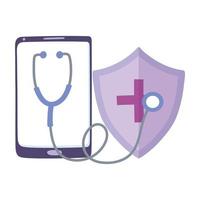 telemedicina, estetoscópio para smartphone protegem tratamento médico e serviços de saúde online vetor