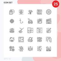 pacote de 25 linhas criativas de elementos de design de vetores editáveis de lâmpada de evento de coração de cérebro