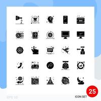 pacote de 25 glifos sólidos criativos de processo de telefone inteligente android telefone mente editável elementos de design vetorial vetor