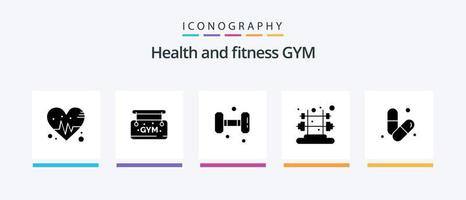 Gym Glyph 5 Icon Pack incluindo pílulas. saúde. Treinamento. academia. Treinamento. design de ícones criativos vetor