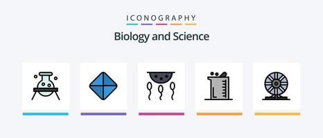 linha de biologia cheia de 5 ícones incluindo pílulas. perigoso. micróbio. química. bioquímica. design de ícones criativos vetor