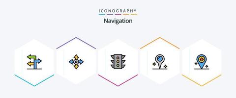 navegação 25 pacote de ícones de linha preenchida, incluindo casa. mapa. tráfego. marcador. mapa vetor