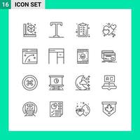 pacote de linha vetorial editável de 16 contornos simples da lista de verificação da janela da web cuidado amor elementos de design vetorial editável vetor