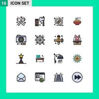 pacote de interface do usuário de 16 linhas básicas cheias de cores planas de elementos de design de vetores criativos editáveis de emissão de macarrão de comida chinesa