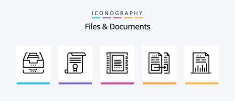 arquivos e documentos linha 5 pacote de ícones incluindo documento. contente. envelope. gráfico. documento. design de ícones criativos vetor