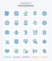 elementos criativos de farmácia 25 pacote de ícones azuis, como remédios. seringa. médico. médico. doutor vetor