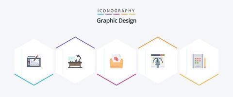 design gráfico pacote de 25 ícones planos, incluindo notebook. ferramenta caneta. documento. ilustração. obra de arte vetor