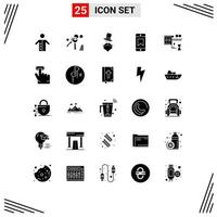 25 ícones criativos, sinais e símbolos modernos do dispositivo de filme stip, bigode, prêmio, chapéu, elementos de design vetorial editáveis vetor