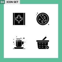 4 símbolos de glifos sólidos universais de elementos de design de vetores editáveis do escritório de anti-saúde do café do Canadá