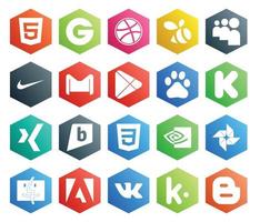 20 pacotes de ícones de mídia social, incluindo foto css mail brightkite kickstarter vetor