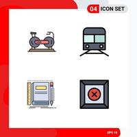 Pacote de cores planas de 4 linhas preenchidas de interface de usuário de sinais e símbolos modernos de veículos de bicicleta, notebook de metrô editável elementos de design vetorial vetor