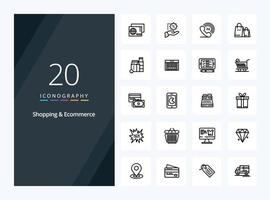 20 ícone de contorno de compras e comércio eletrônico para apresentação vetor