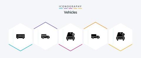 Pacote de ícones de 25 glifos de veículos, incluindo desligado. Desativado. Estrela. carro. transporte vetor