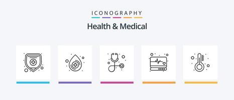 pacote de ícones de linha 5 de saúde e medicina, incluindo gráfico de hospital. registro clínico. plano de saúde. pílulas. médico. design de ícones criativos vetor