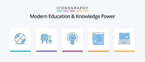 educação moderna e conhecimento power blue 5 icon pack incluindo teclado. prêmio. lâmpada. graus. certificado. design de ícones criativos vetor
