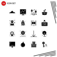 pacote de 16 glifos sólidos criativos de elementos de design de vetores eco editáveis de energia de tela de planta de arquitetura
