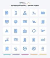 negócios financeiros criativos e negócios globais 25 pacote de ícones azuis, como sucesso. crescimento. areia. crescer. claro vetor