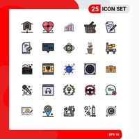 pacote de ícones vetoriais de estoque de 25 sinais e símbolos de linha para arquivo excluir elementos de design de vetores editáveis de relatório de cesta de amor