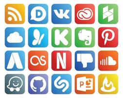 20 pacotes de ícones de mídia social, incluindo antipatia por som msn netflix adwords vetor