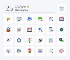 marketing seo 25 pacote de ícones de cores planas, incluindo localização. mensagem. análise. comunicação. o email vetor
