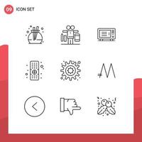 9 contornos universais definidos para aplicativos da web e móveis Mona Coin Motivation Home Gear Remote Editable Vector Design Elements