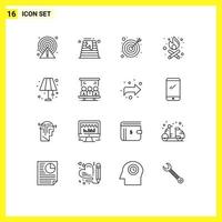 grupo de símbolos de ícone universal de 16 contornos modernos de iluminação casa lâmpada seta chão fogo elementos de design vetoriais editáveis vetor