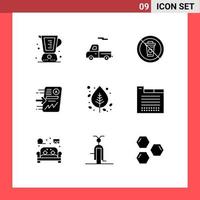 grupo de símbolos de ícone universal de 9 glifos sólidos modernos de relatório de gráfico e enviar elementos de design de vetores editáveis de restaurante