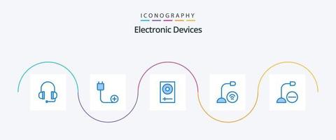 pacote de ícones de 5 dispositivos azuis, incluindo microfone. gadget. console. dispositivos. misturador vetor