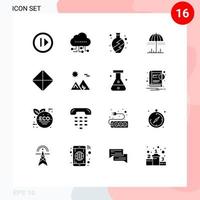 pacote de 16 sinais e símbolos de glifos sólidos modernos para mídia impressa na web, como arábia tablet, pílula viva, tempo, elementos de design vetorial editáveis vetor