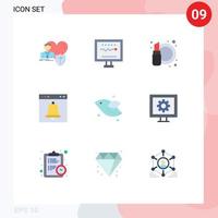 pacote de 9 sinais e símbolos modernos de cores planas para mídia impressa na web, como interface de alerta, alarme de pulsação, cosméticos, elementos de design vetorial editáveis vetor