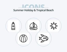 pacote de ícones de linha de praia 5 design de ícones. peixe. de praia. Melão. brinquedo. de praia vetor